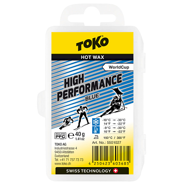 Высокофтористый парафин TOKO High Performance BLUE -10 /–30 °C 40 гр